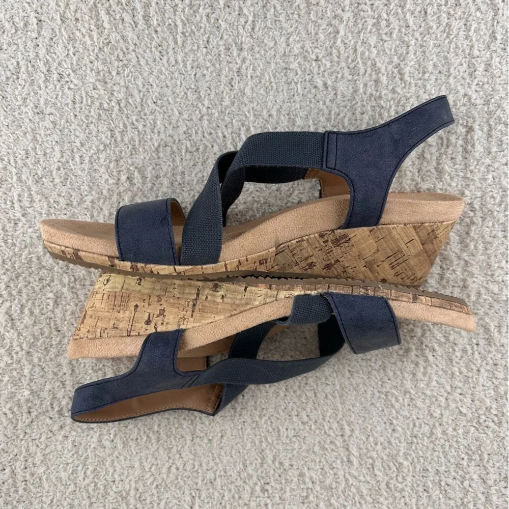 Lifestride Sandals Womens 9.5M Blue Mexico Wedge Cork Wedge Open Toe Sandals - Picture 2 of 11